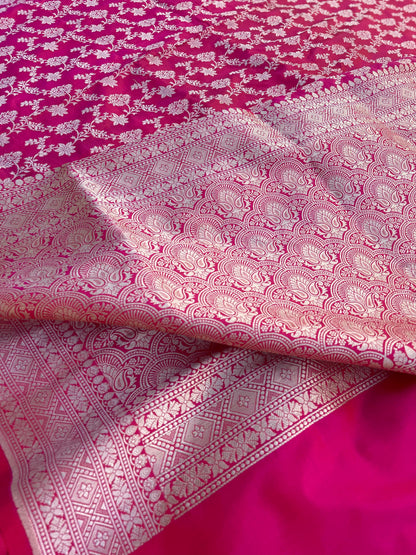 Pink Handloom Banarasi Pure Silk Jangla Saree