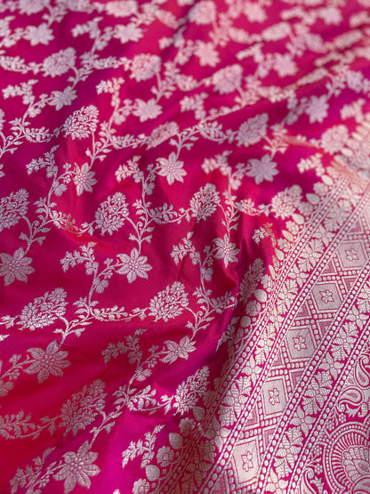 Pink Handloom Banarasi Pure Silk Jangla Saree