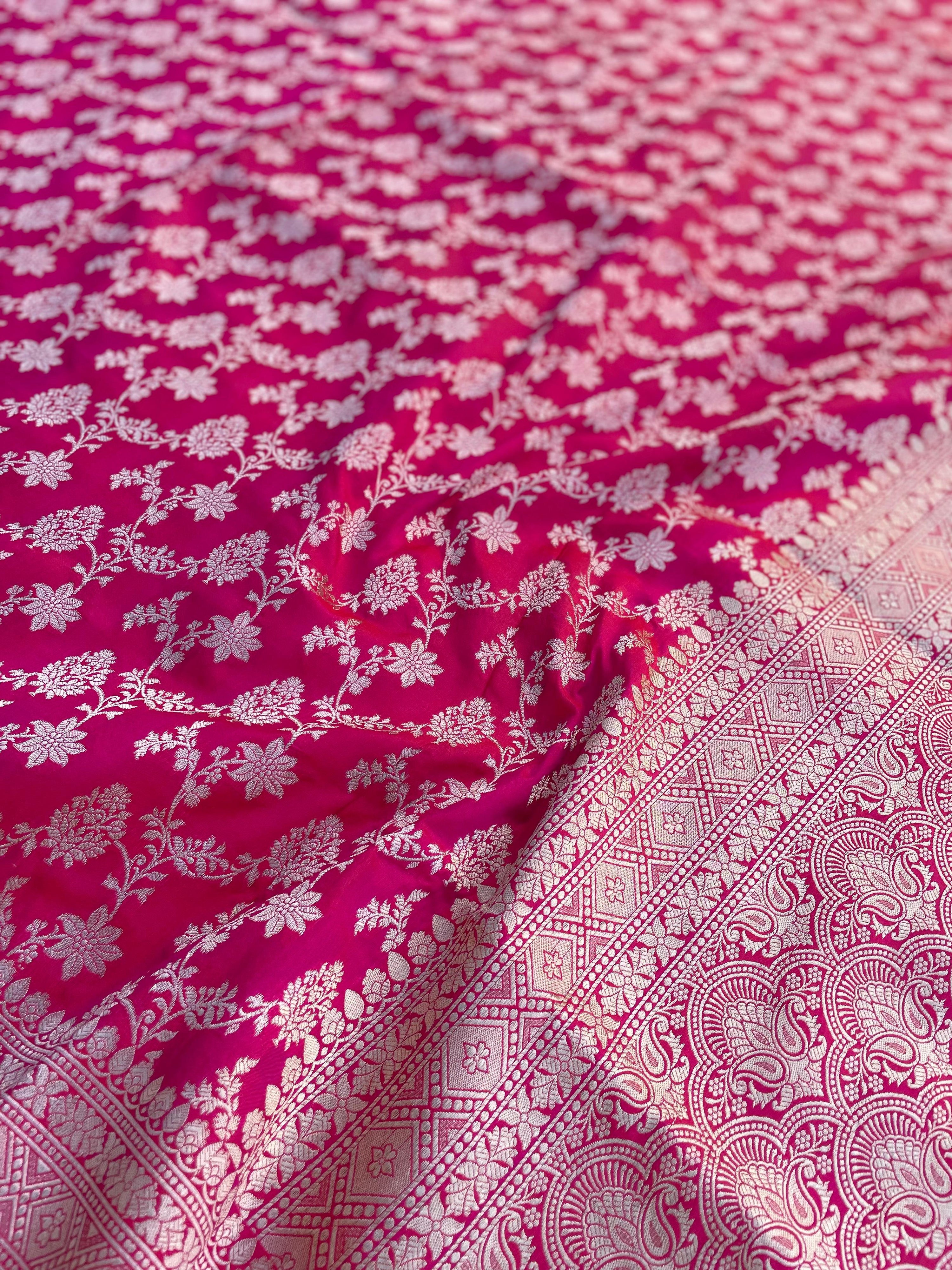 Pink Handloom Banarasi Pure Silk Jangla Saree