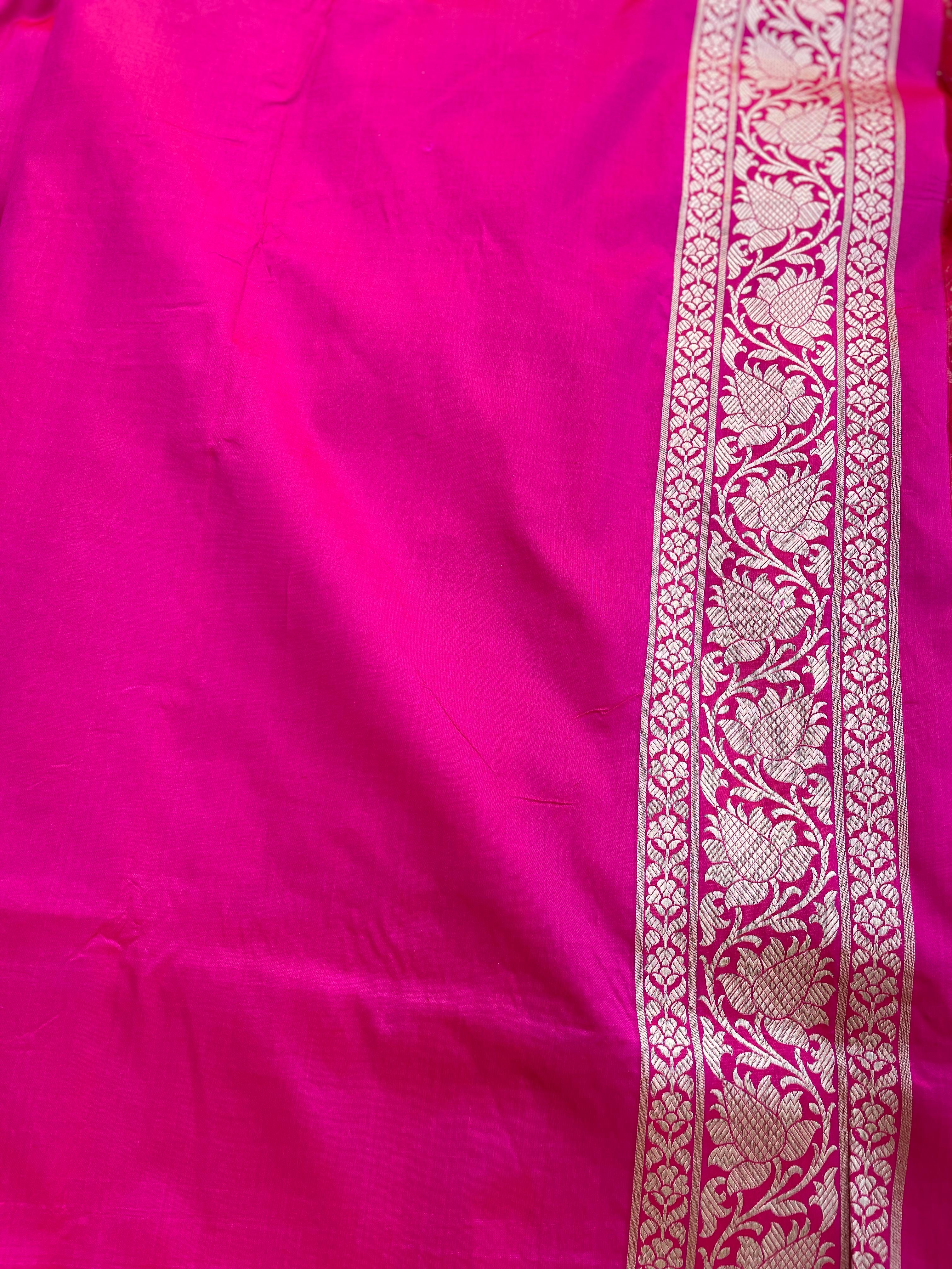 Pink Handloom Banarasi Pure Silk Jangla Saree