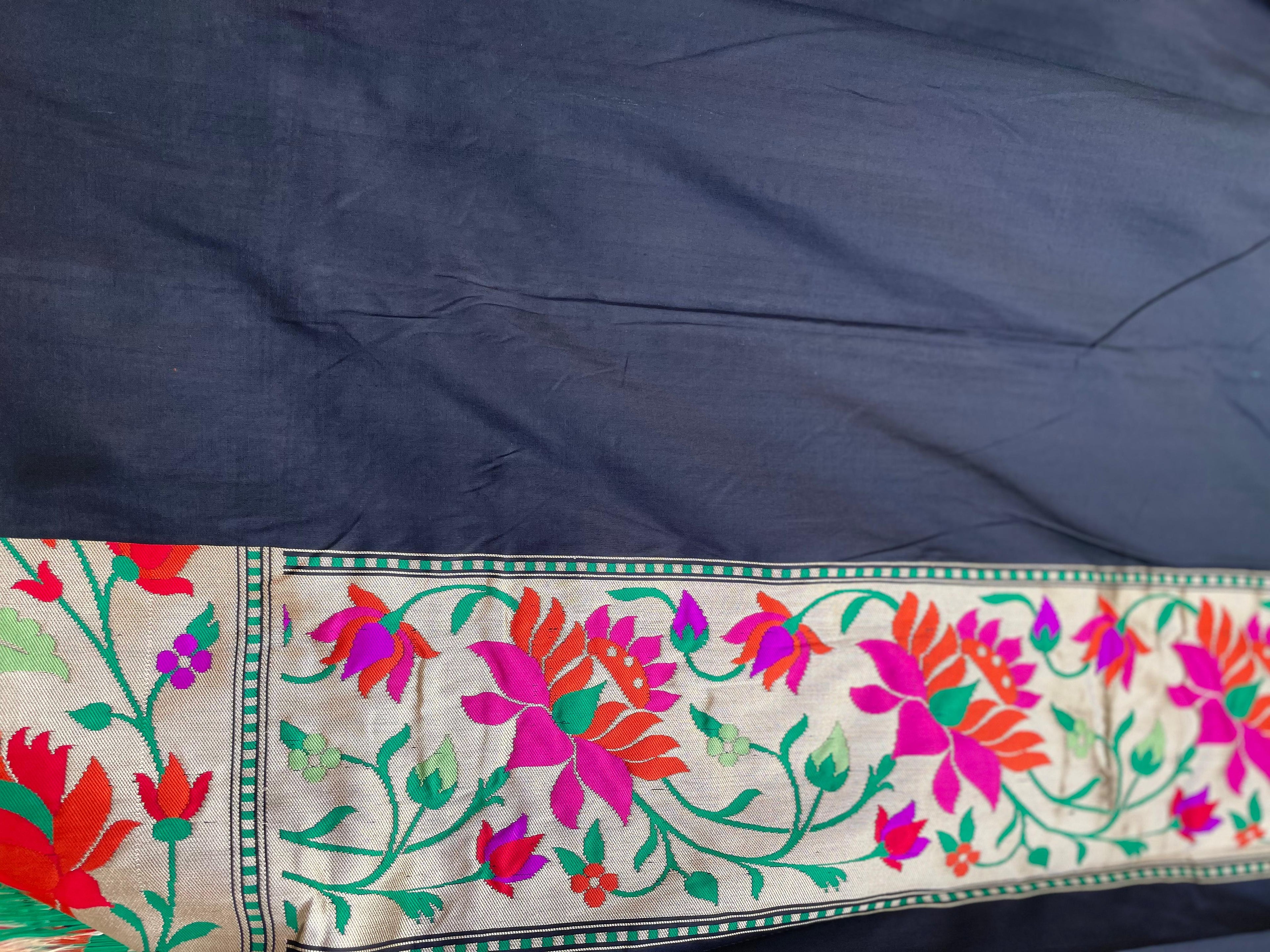 Black Handloom Kataan Silk Banarasi Paithani Silk Saree