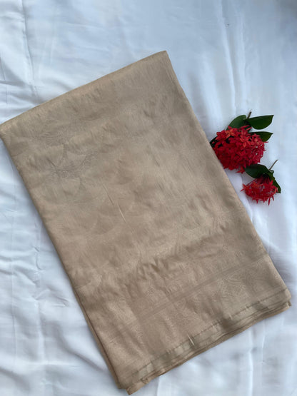 Beige Handloom Banarasi Pure Silk Kadhua Saree