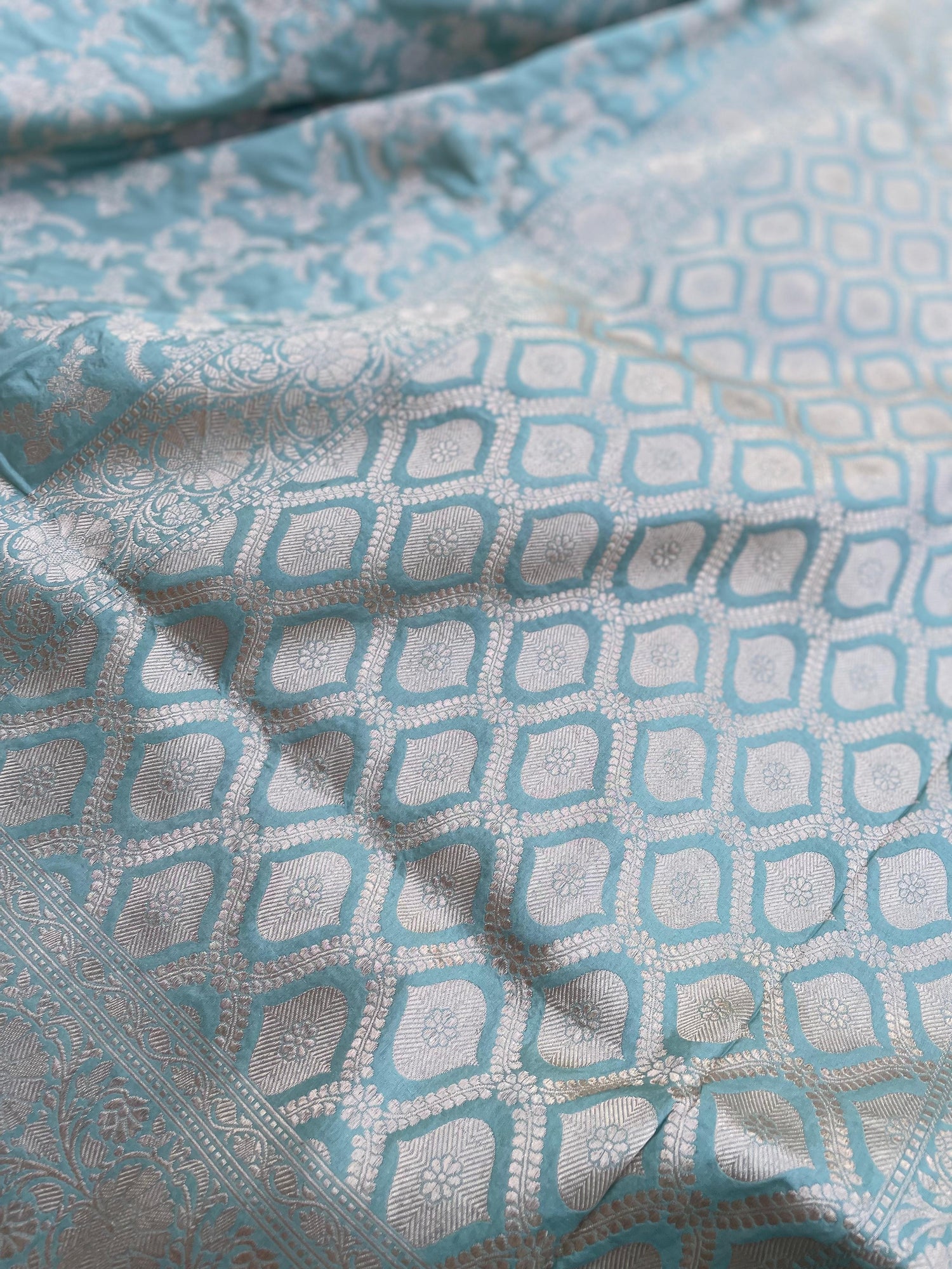 Light Blue Handloom Banarasi Pure Silk Jangla Saree