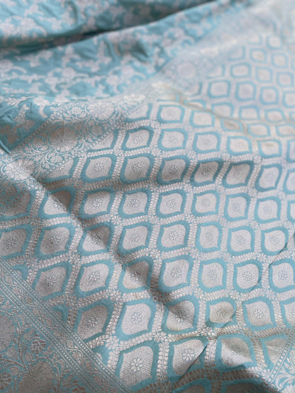 Light Blue Handloom Banarasi Pure Silk Jangla Saree