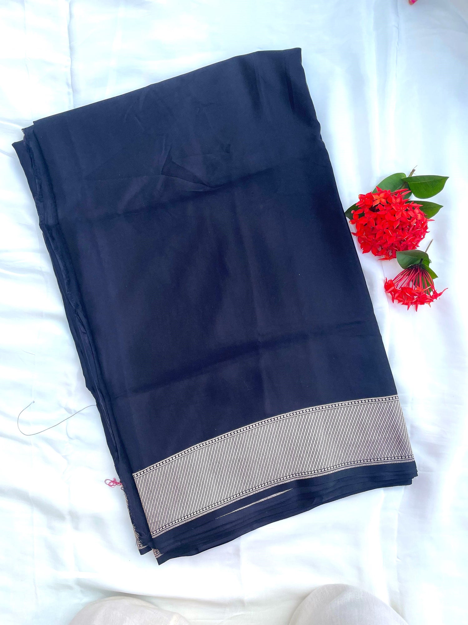 Black Handloom Satin Silk Banarasi Saree