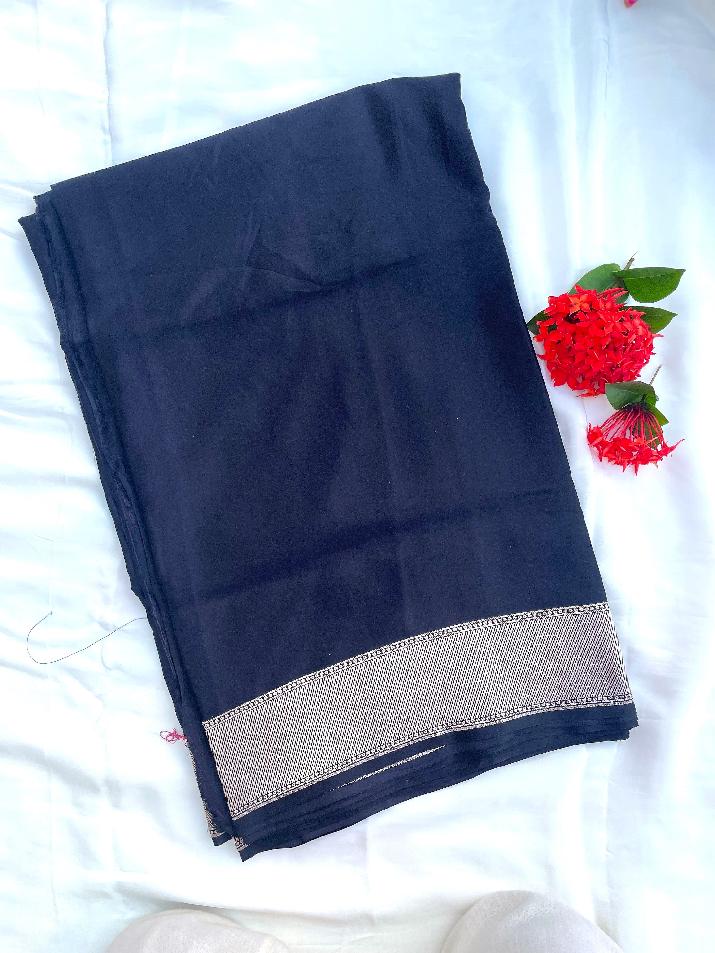 Black Handloom Satin Silk Banarasi Saree