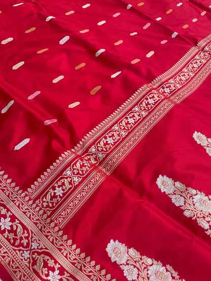 Red Handloom Banarasi Minakari Kadhua Silk Saree