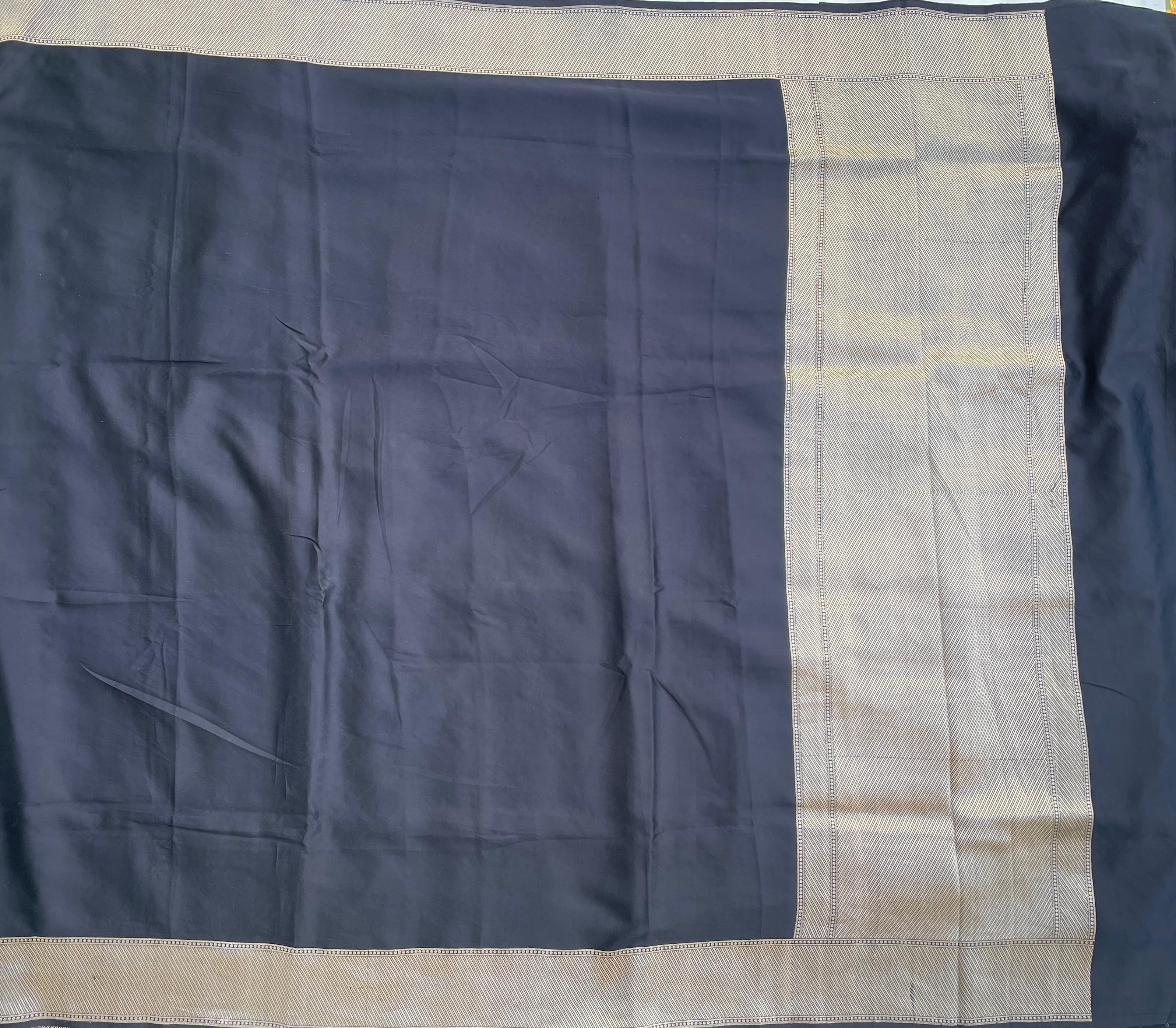 Black Handloom Satin Silk Banarasi Saree