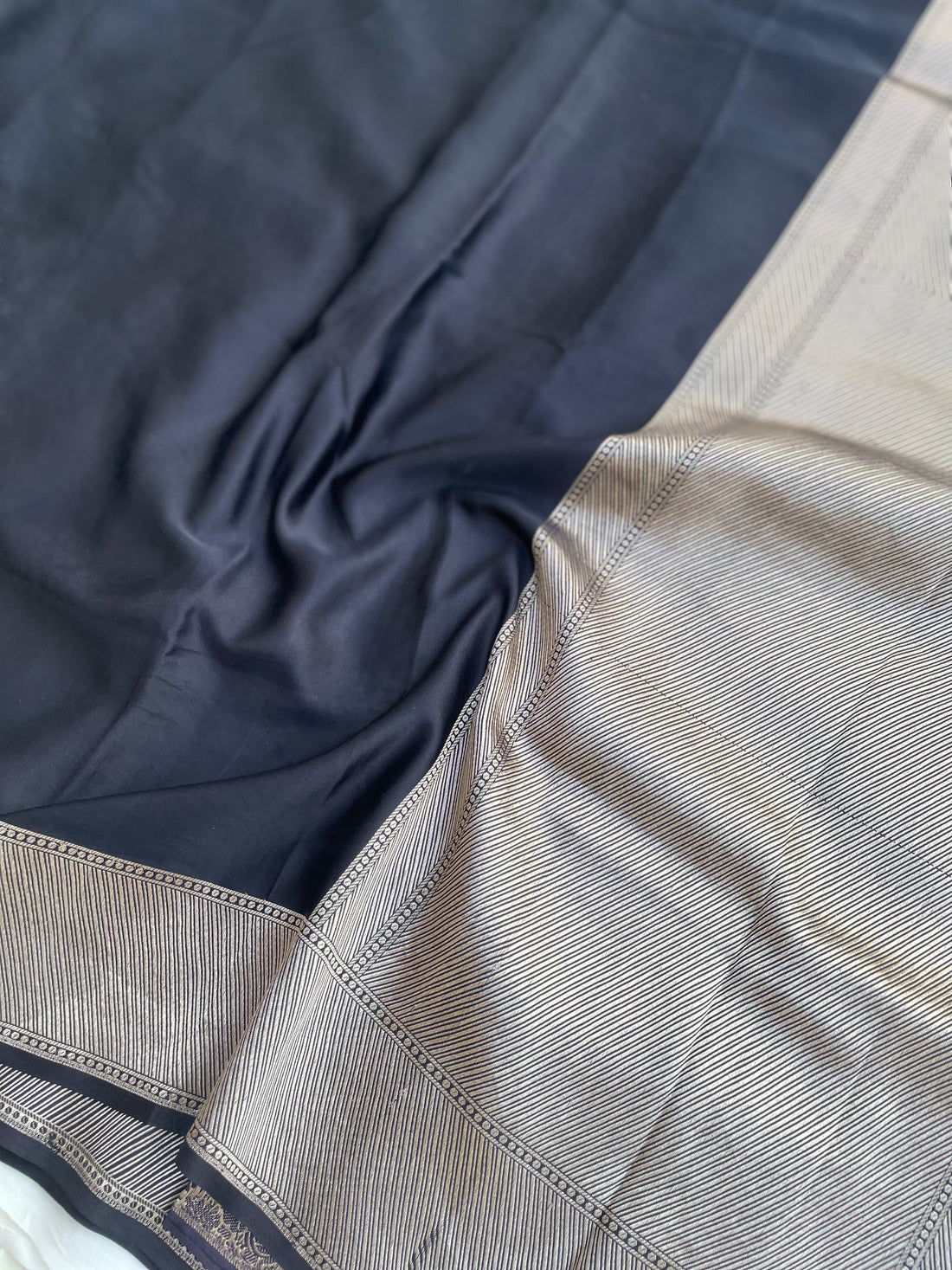 Black Handloom Satin Silk Banarasi Saree