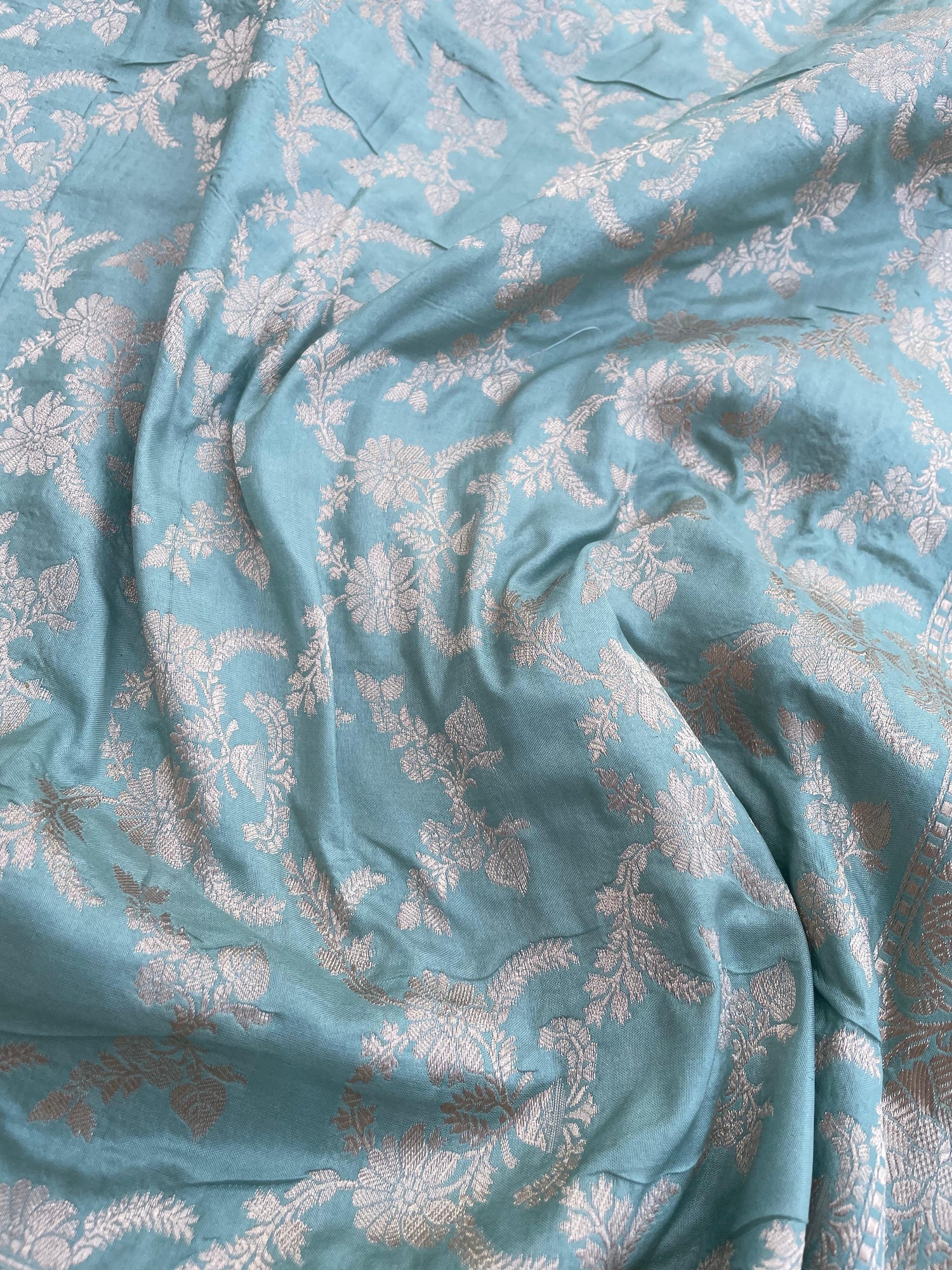 Light Blue Handloom Banarasi Pure Silk Jangla Saree