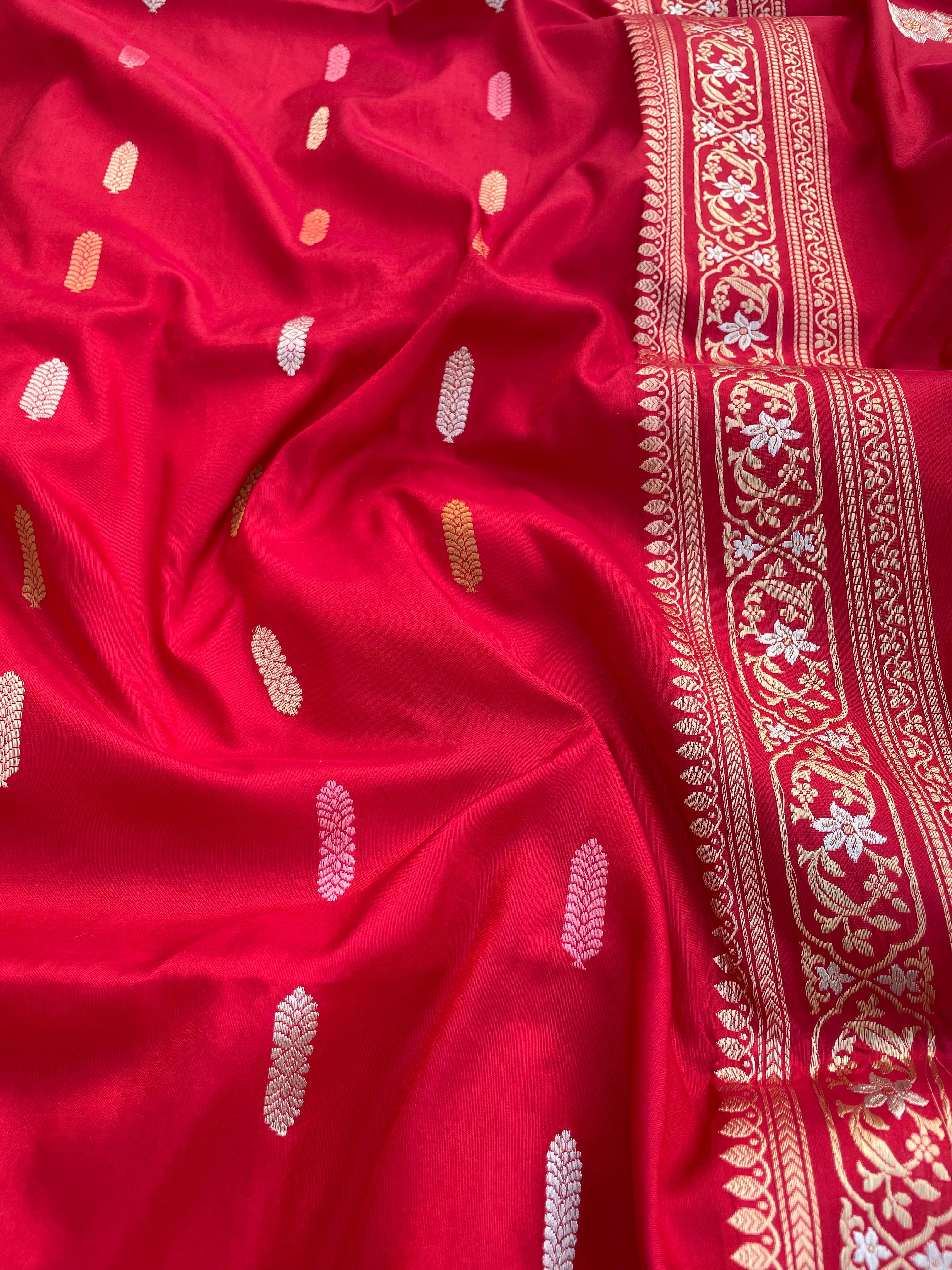 Red Handloom Banarasi Minakari Kadhua Silk Saree
