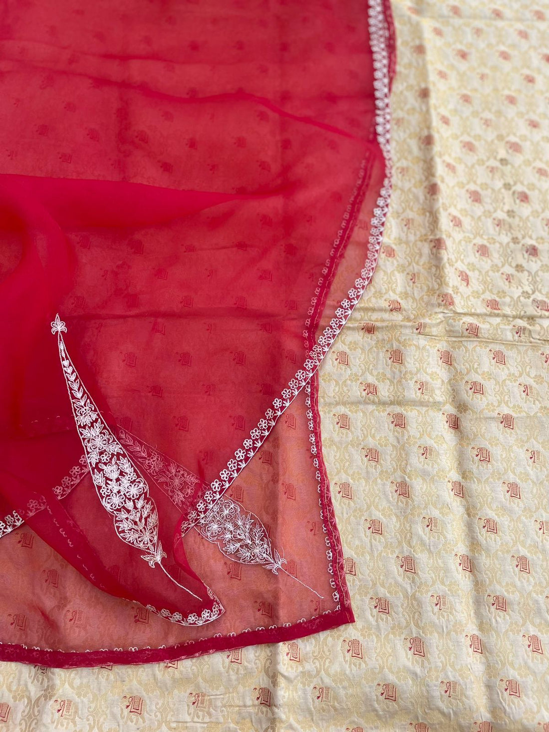 Gold Handwoven Shikargah Banarasi Suit Set