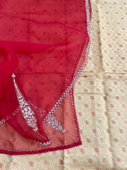 Gold Handwoven Shikargah Banarasi Suit Set