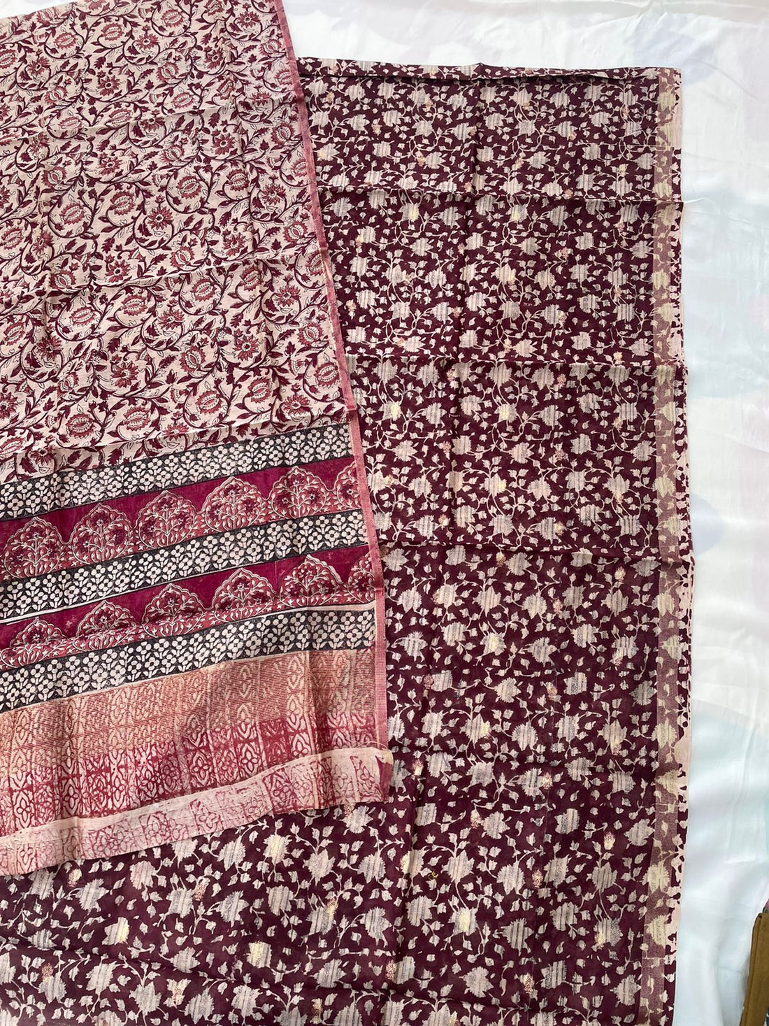 Maroon Digital Printed Chanderi Cotton Banarasi Suit Fabric