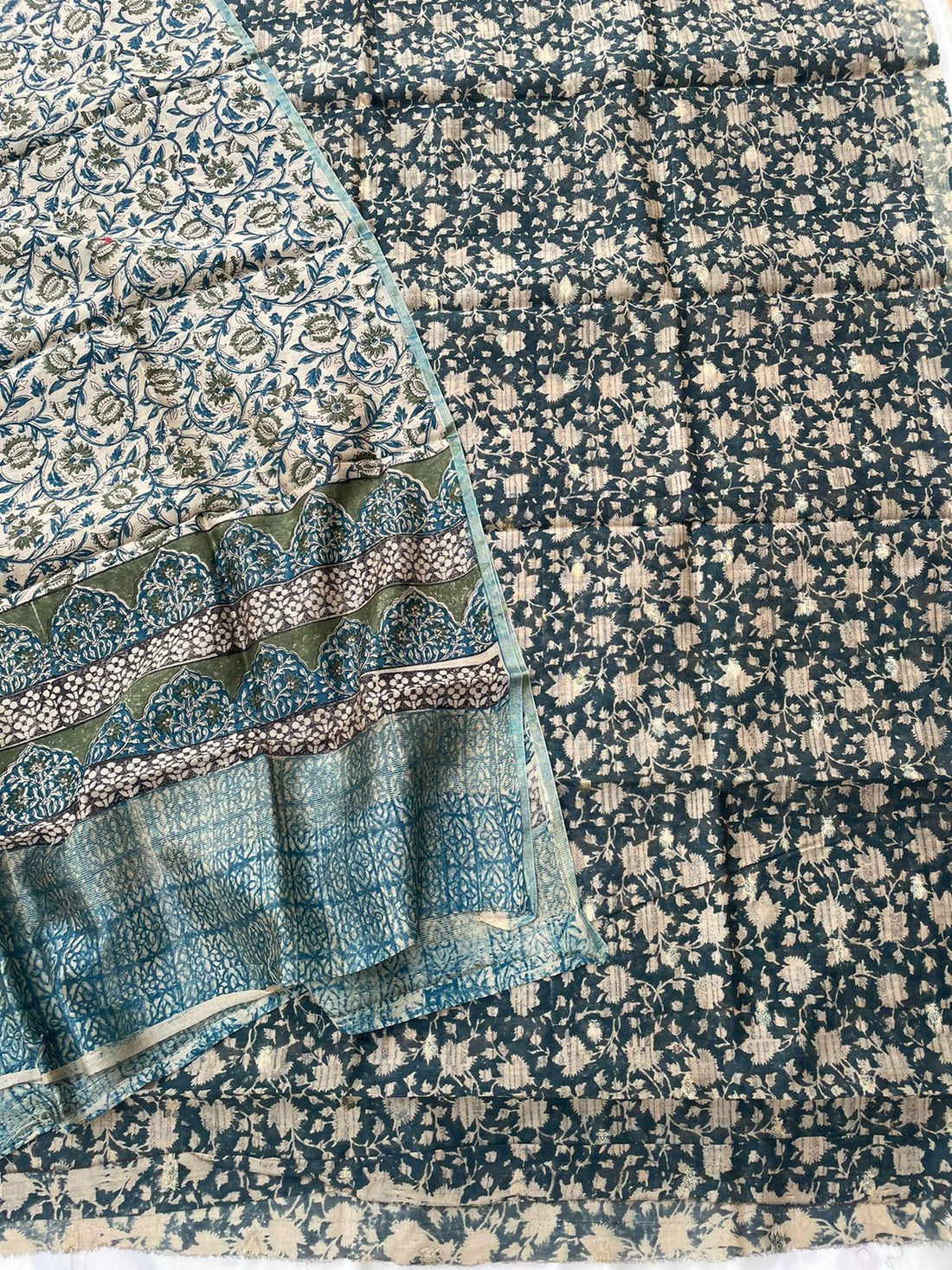 Green Digital Printed Chanderi Cotton Banarasi Suit Fabric