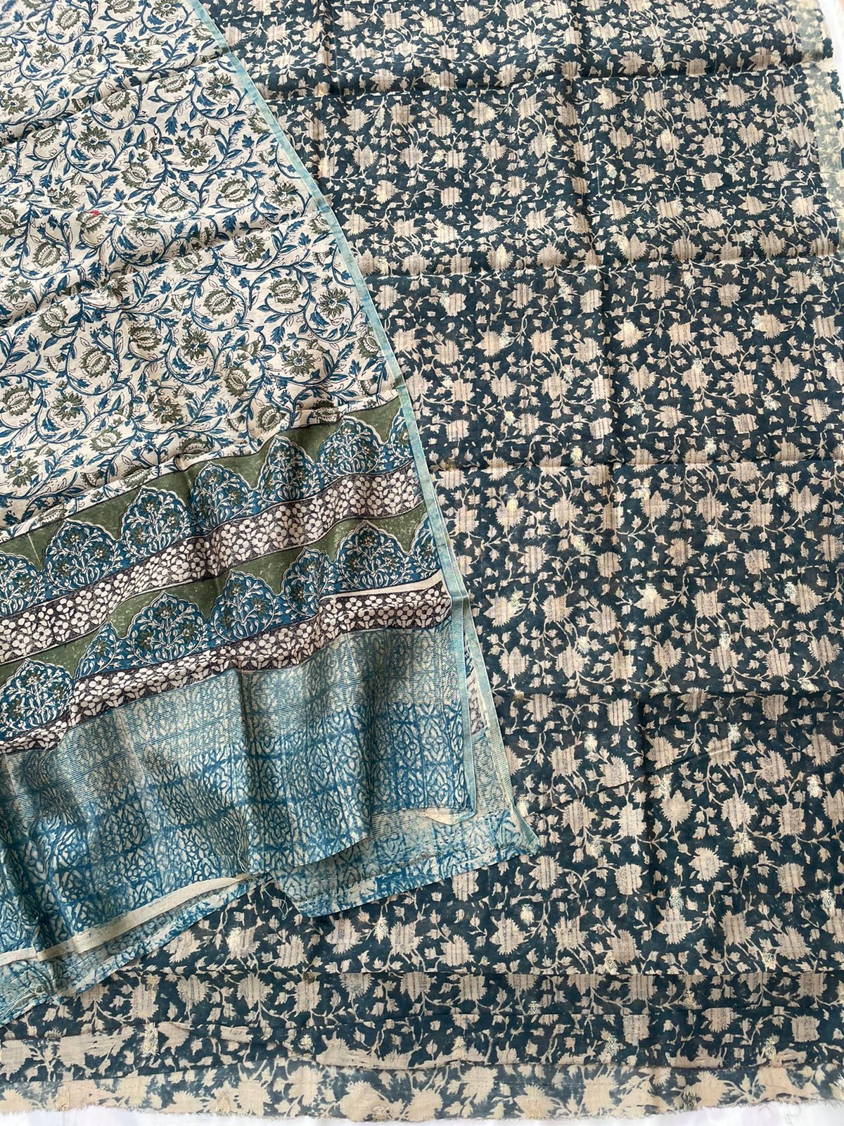 Green Digital Printed Chanderi Cotton Banarasi Suit Fabric