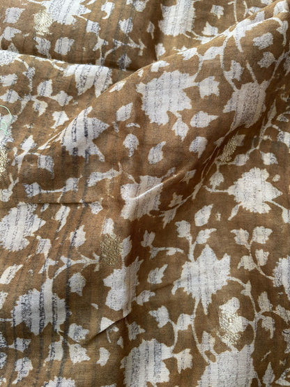 Mustard Digital Printed Chanderi Cotton Banarasi Suit Fabric