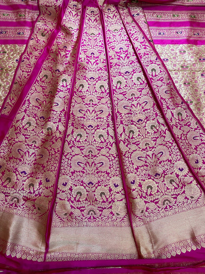 Guldasta Pink Handwoven Pure Silk Banarasi Lehenga