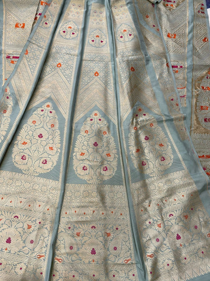 Anupama Light Blue Handwoven Pure Silk Banarasi Lehenga