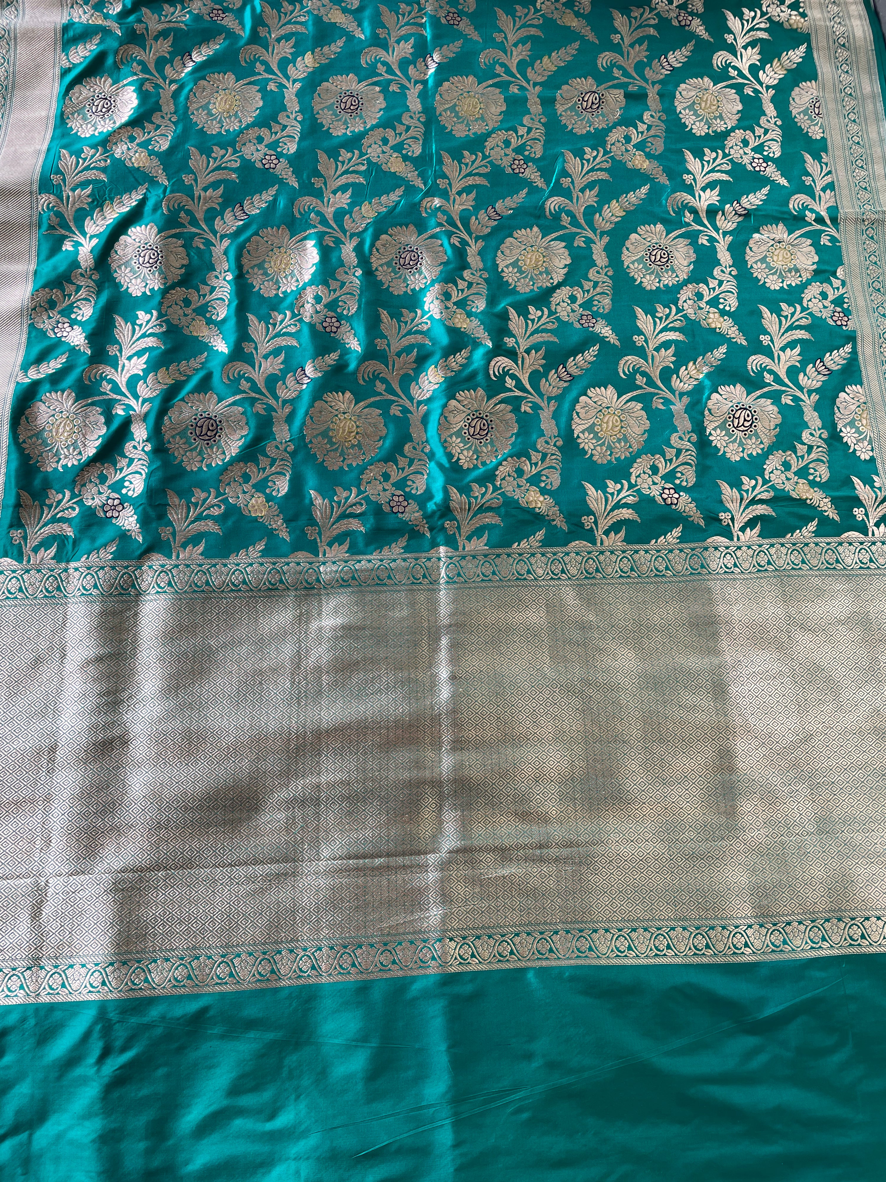Green Handwoven Pure Kataan Silk Kadhua Jangla Banarasi Saree