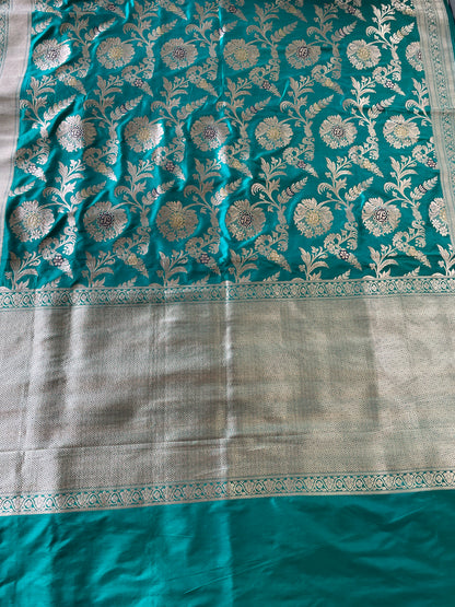 Green Handwoven Pure Kataan Silk Kadhua Jangla Banarasi Saree