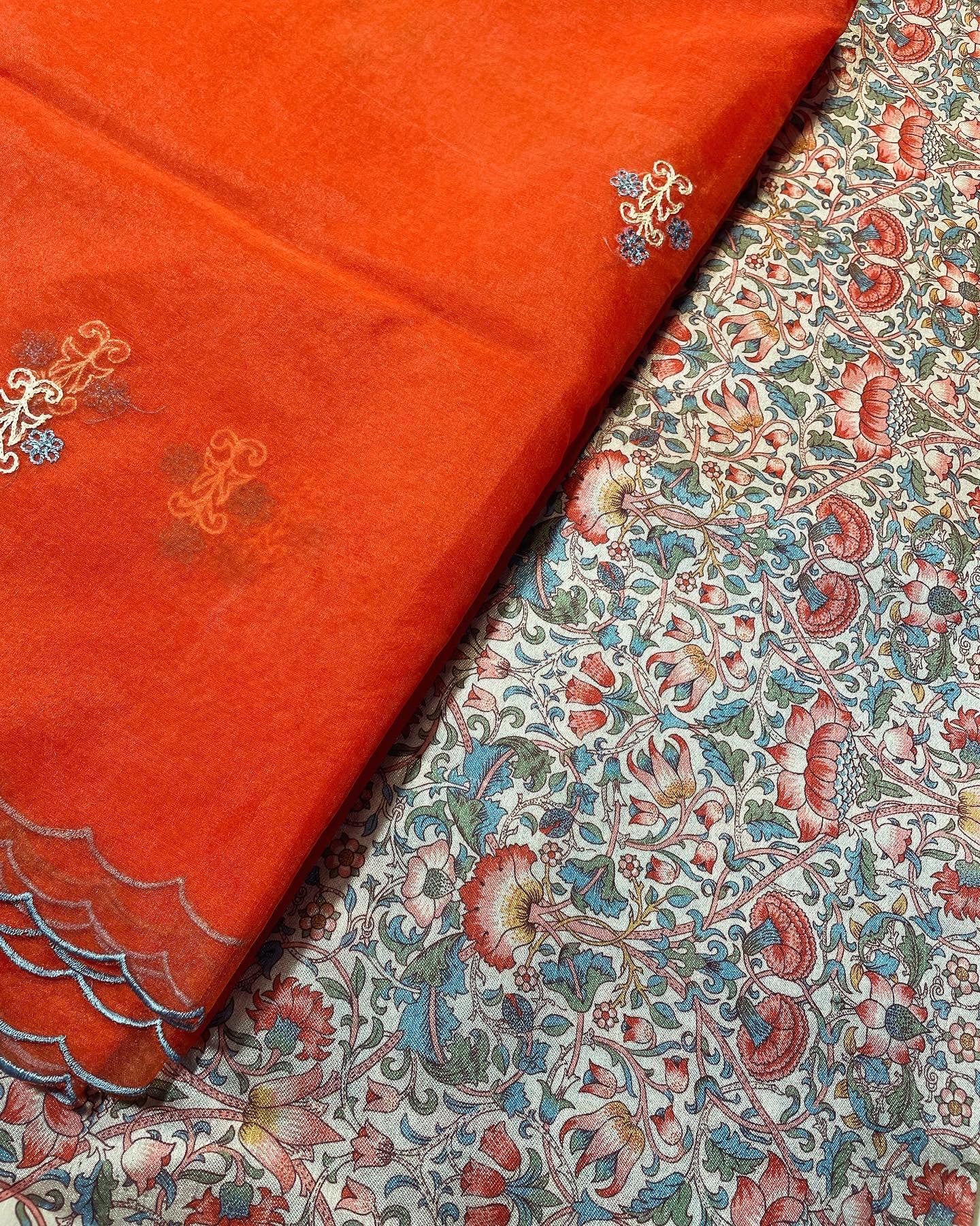 Unstitched Tussar Silk 3 Pc Multicolor Suit Fabric