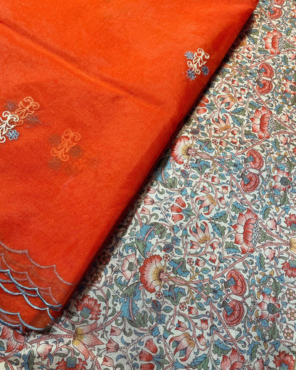 Unstitched Tussar Silk 3 Pc Multicolor Suit Fabric