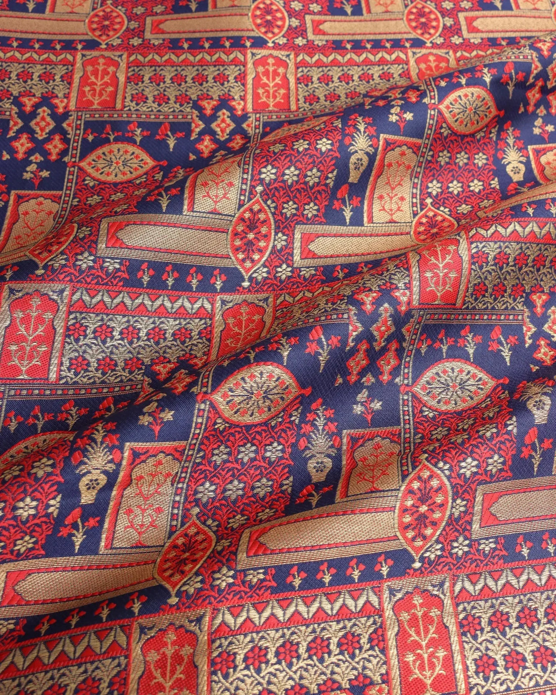 Red Blue Khinkhaab Banarasi Fabric