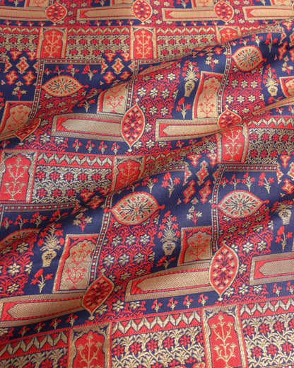 Red Blue Khinkhaab Banarasi Fabric