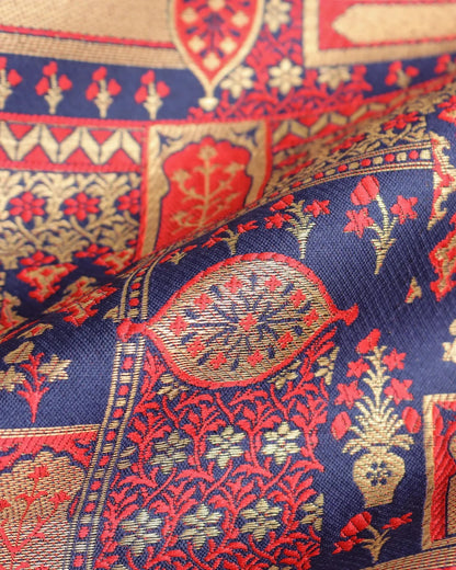 Red Blue Khinkhaab Banarasi Fabric