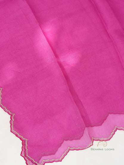 Pink Hand Embroidered Organza Dupatta