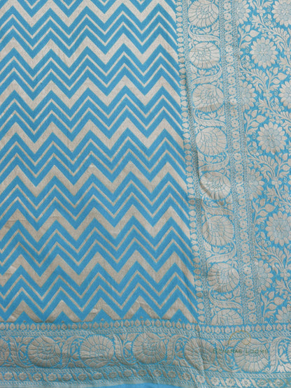 Blue Handloom Georgette Chevron Banarasi  Saree