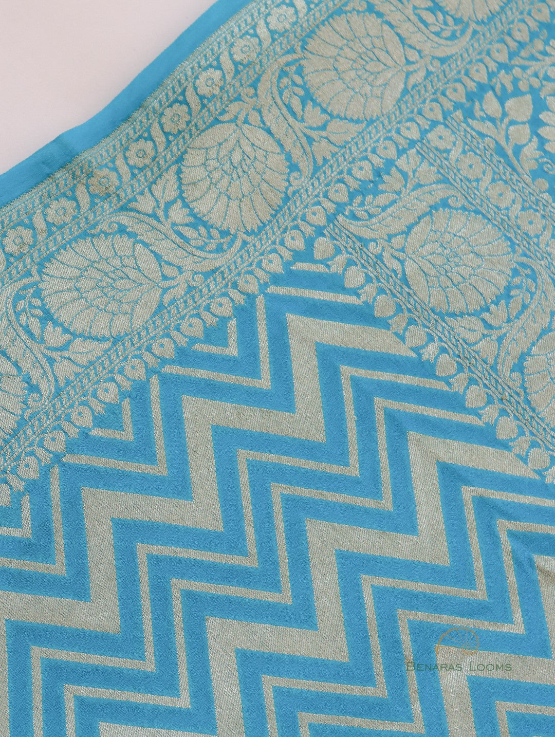 Blue Handloom Georgette Chevron Banarasi  Saree