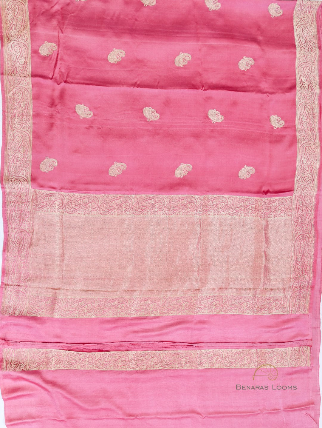 Pink Handloom Satin Silk Kadhua Butidar Banarasi Saree