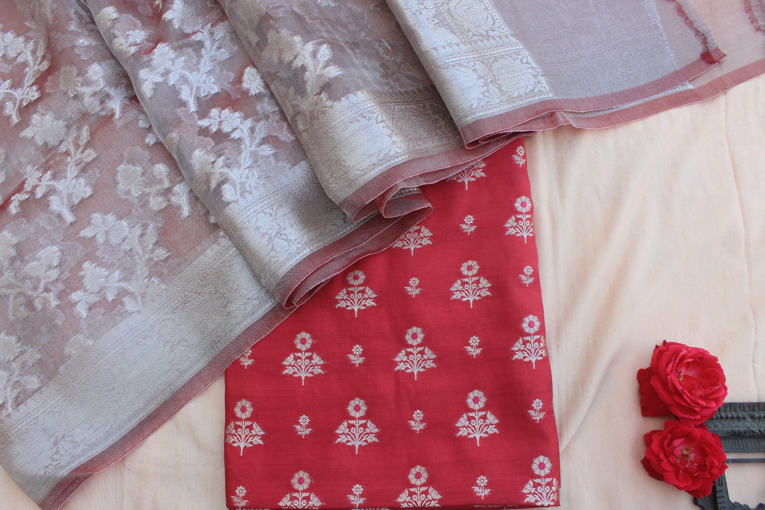 Red Banarasi Chiniya Silk Suit Set