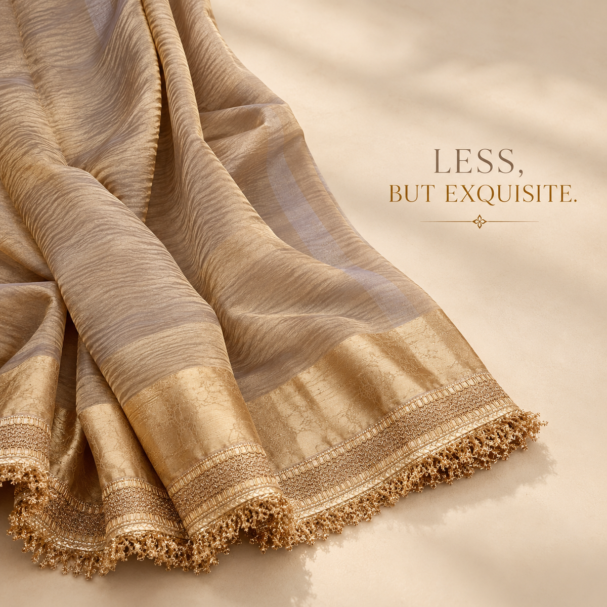 Grey Gold Pure Crush Tissue Silk Banarasi Saree with Embellished Border