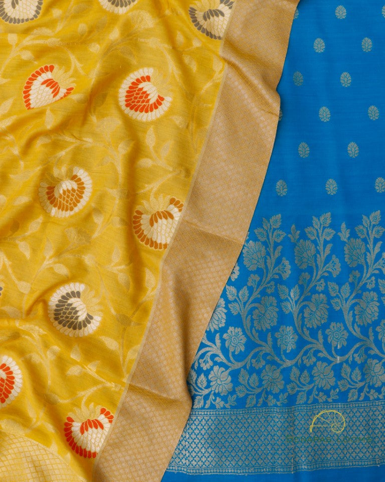 Blue Pure Munga Unstitched Banarasi Suit Set