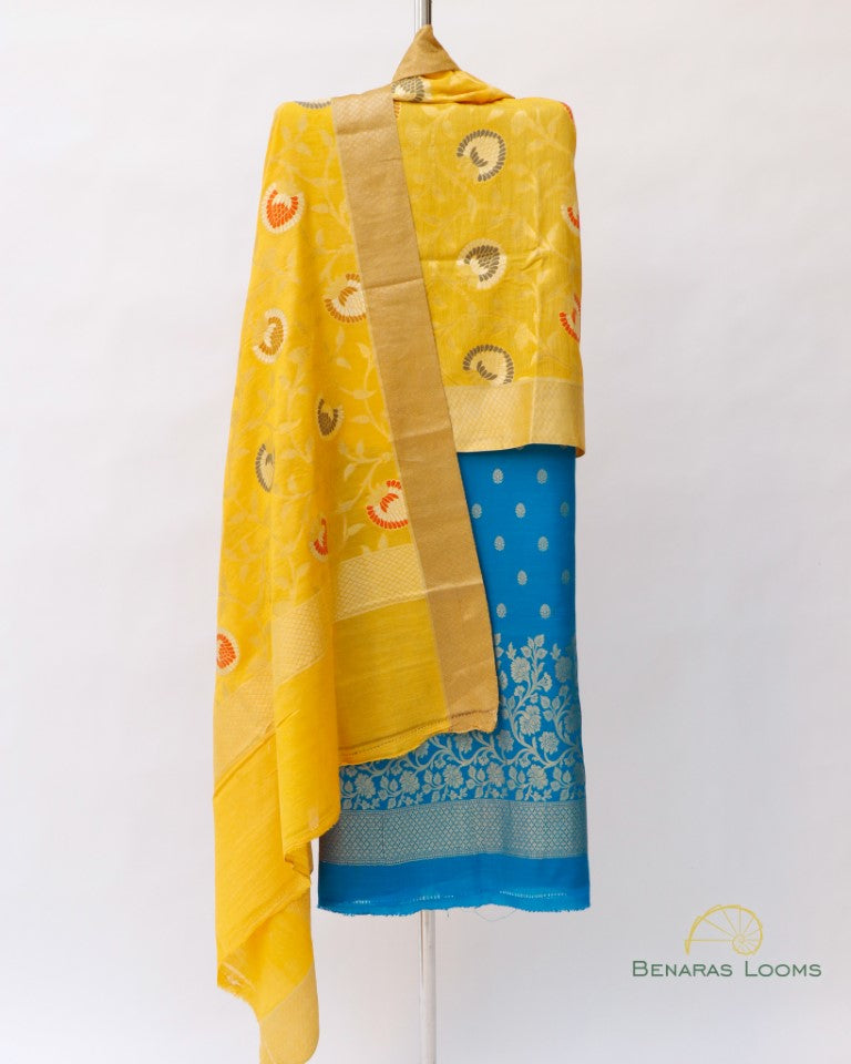 Blue Pure Munga Unstitched Banarasi Suit Set