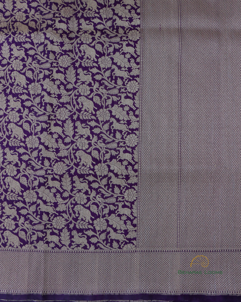 Purple Handloom Kataan Silk Shikargah Jangla Banarasi Saree