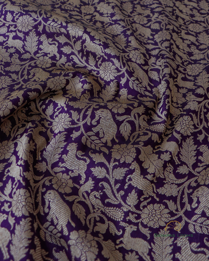 Purple Handloom Kataan Silk Shikargah Jangla Banarasi Saree