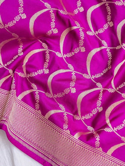 Pink Handwoven Banarasi Pure Silk Dupatta
