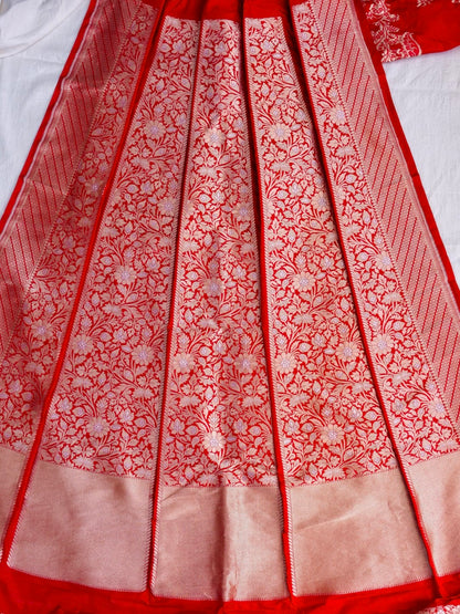 Mahi Red Handwoven Pure Silk Banarasi Lehenga