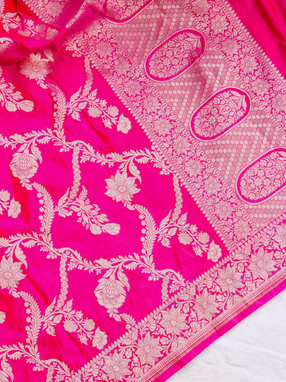 Eesha Pink Handwoven Pure Silk Banarasi Lehenga