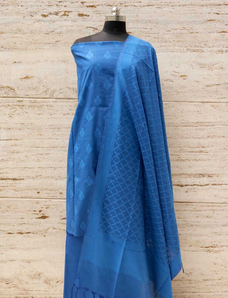 Blue Banarasi Cotton Suit Set
