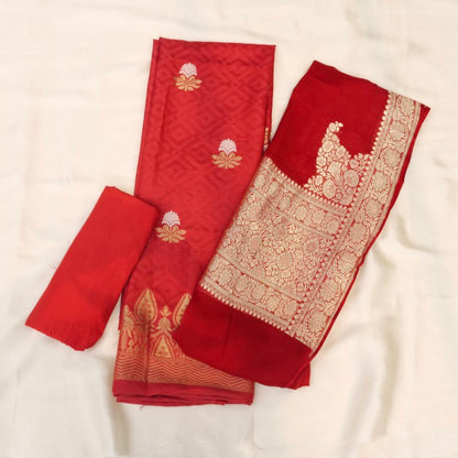 Red Munga Silk Unstitched Suit Fabric