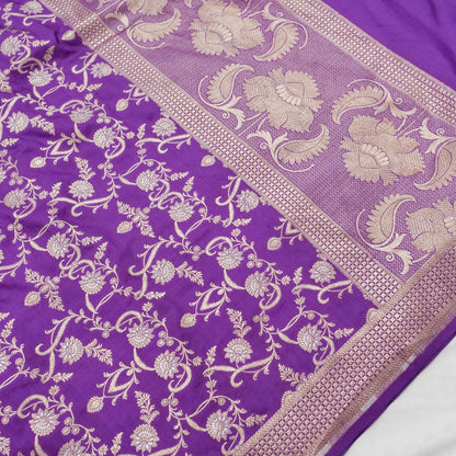 Purple Handwoven Banarasi Pure Silk Jangla Dupatta