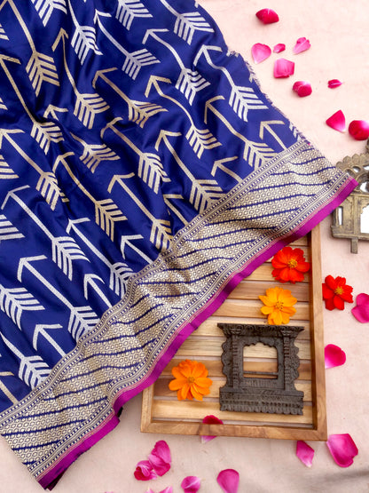 Navy Blue Handwoven Pure Kataan Kadhua Silk Benarasi Saree