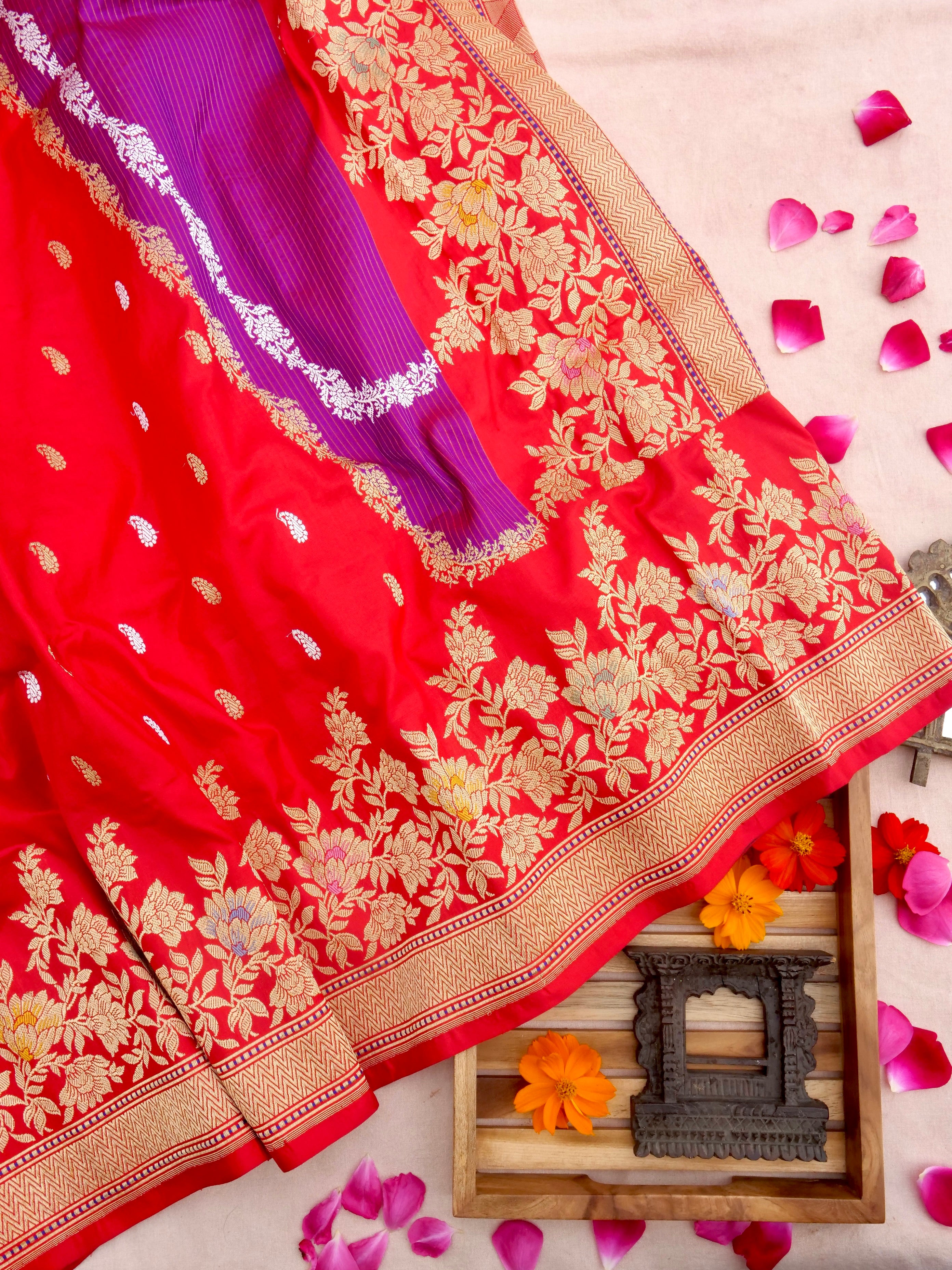 Rangkaat Handwoven Pure Kataan Silk Kadhua Benarasi Saree