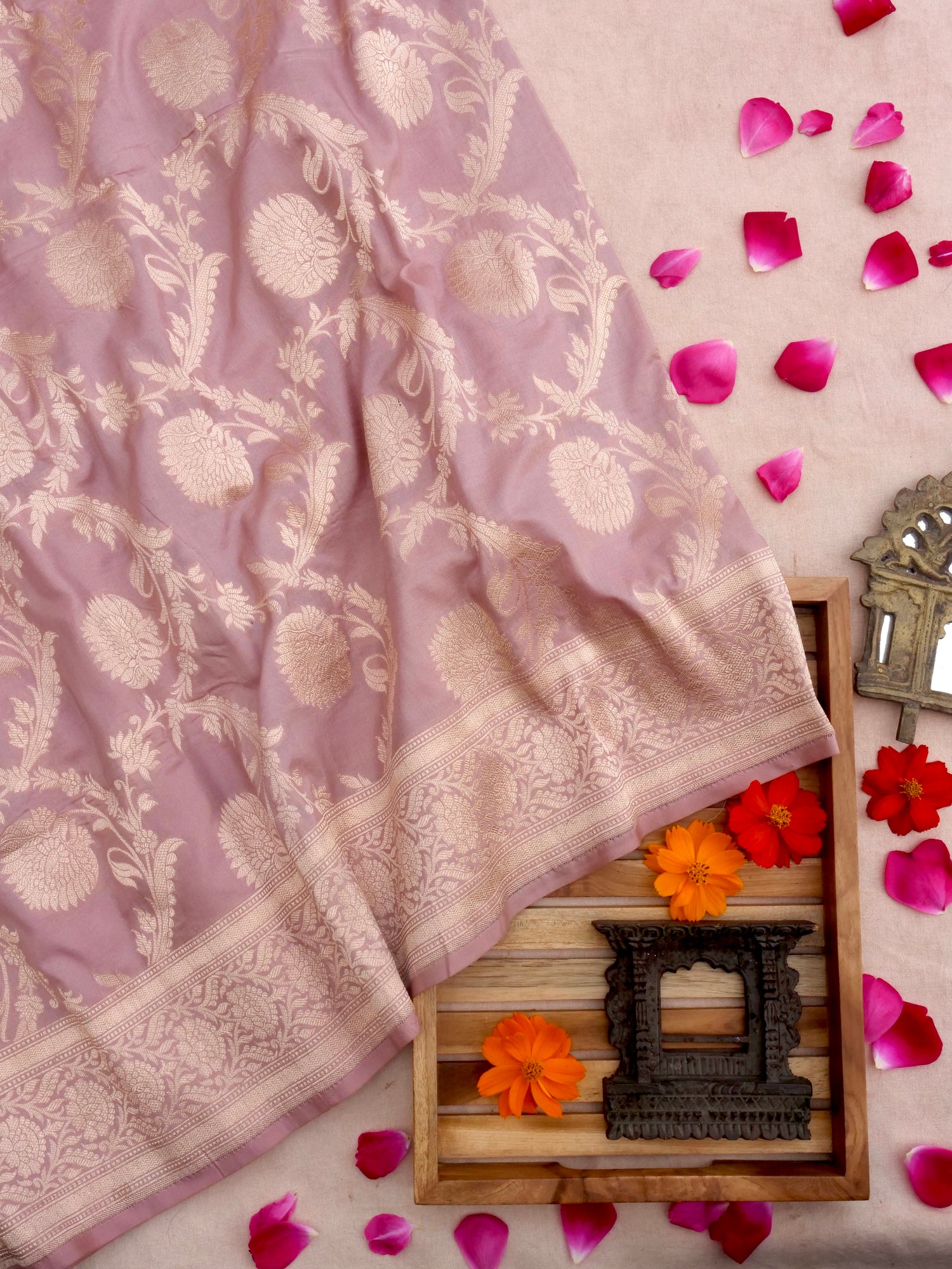 Purple Handwoven Pure Kataan Silk Jangla Banarasi Saree