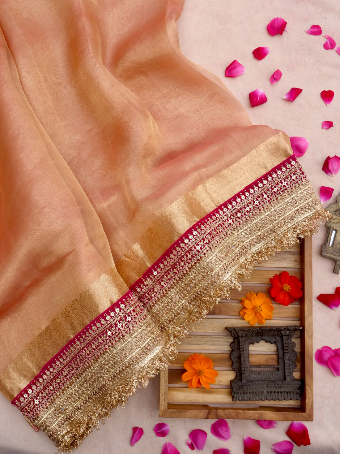 Red Pure Crush Tissue Silk Banarasi Saree with Embellished Border